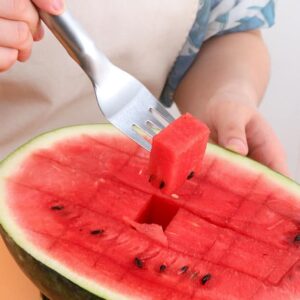 2-in-1 Stainless Steel Fruit Cutter, 2024 New Watermelon Fork Slicer Cutter Melon Cube Cutter, Portable Watermelon Fork Slicer, Dual Head Fruit Forks Slicer for Home Kitchen Gadget (1 Pcs)