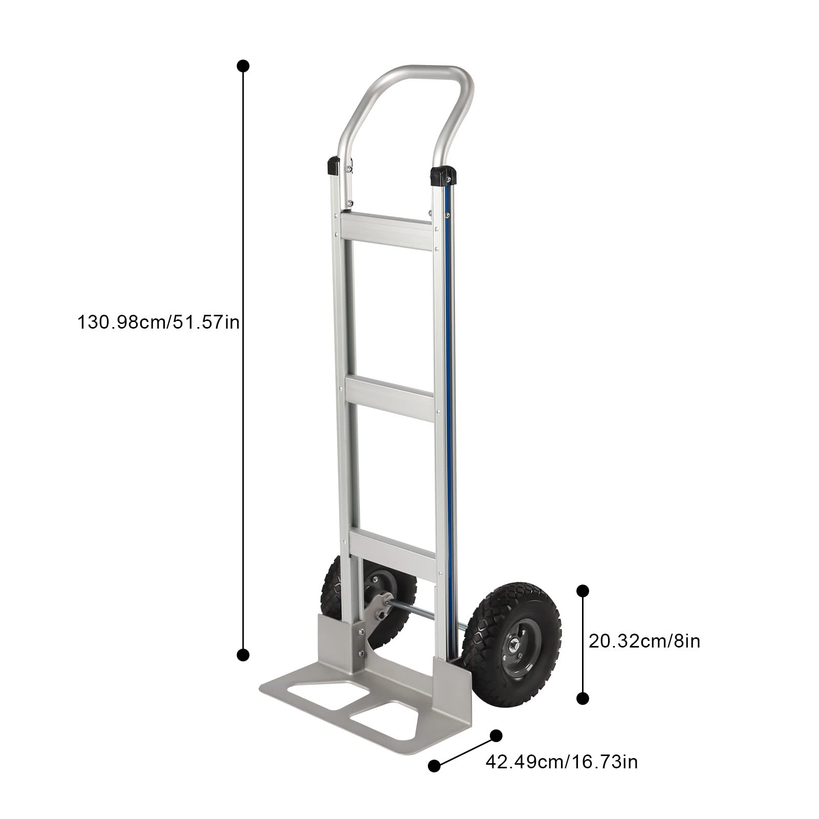 Aluminum Alloy Hand Truck - 500 lbs Capacity Heavy Duty Dolly with Horizontal Loop Handle with 9.8 inch Solid Rubber Tires - for Travel Moving Office (500 lbs)