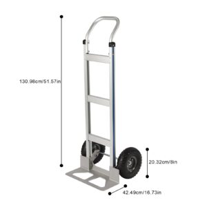 Heavy Duty Hand Truck 500Lbs High Load Capacity 20.27" W * 59.84" H Aluminum Dolly Cart for Moving, 10" Rubber Wheels 17.71 * 7.08in Base (500lbs)