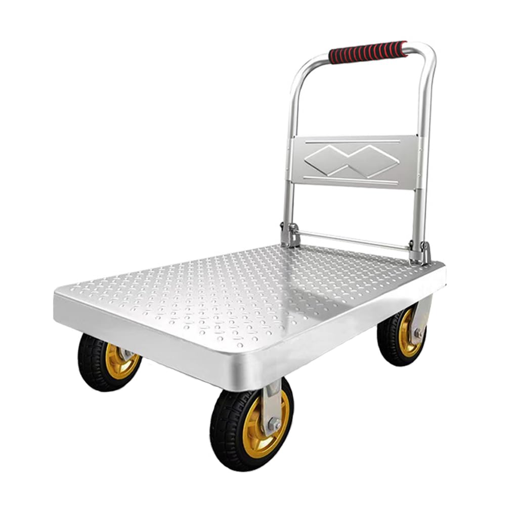 Platform Trucks,Folding Push Cart Metal Flatbed Cart with Wheels Platform Truck Load 500kg Moving Dolly Cart Heavy Flat Hand Truck