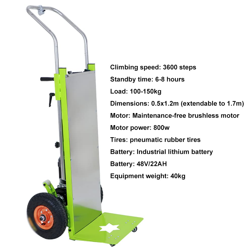 MIIKHI Electric Stair Climber Cart, Labor-Saving Hand Truck up and Down Stairs with Load 150Kg, Stepless Speed Regulation Trolley with Removable 48V / 22Ah Battery/Green/800W (Green 800W)