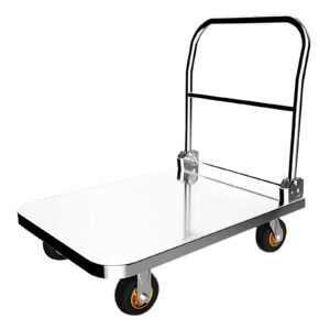 platform truck heavy platform truck with 4 wheels folding push cart stainless moving dolly cart load 150kg flatbed cart light flat bed wagon reliable