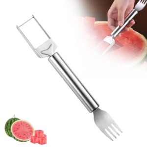 upgraded 2-in-1 stainless steel fruit cutter, 2024 new watermelon fork slicer cutter slicer tool, dual head fruit forks slicer knife with round handle (1 pcs)