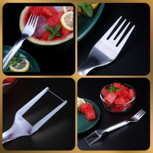 2-in-1 Stainless Steel Fruit Cutter, 2024 New Watermelon Fork Slicer Cutter Melon Cube Cutter, Portable Watermelon Fork Slicer, Dual Head Fruit Forks Slicer for Home Kitchen Gadget (1 Pcs)