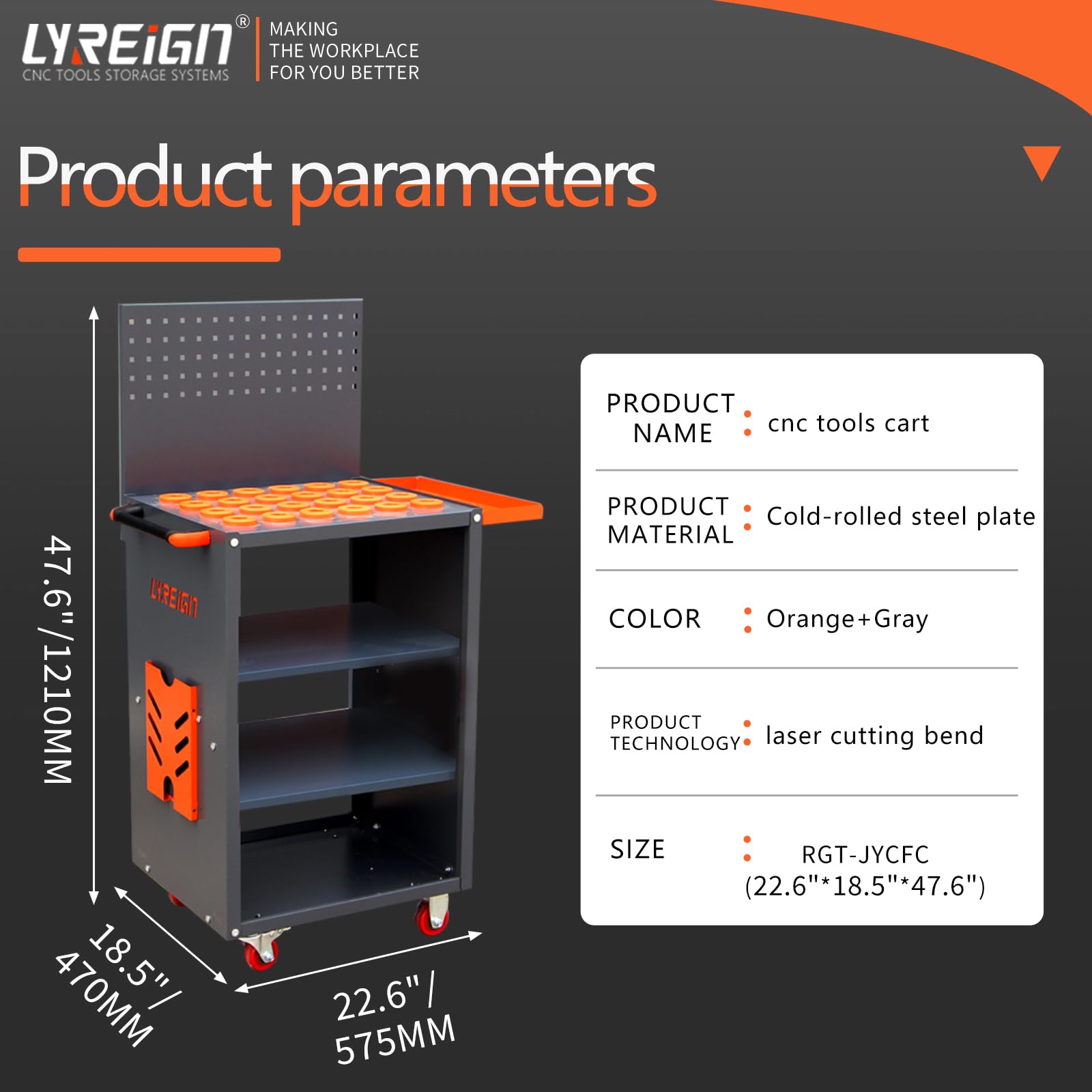 LYREIGN CNC Machine Tools Trolley for Storehouse Factory Garage, CNC Tool Milling Cutter Transfer Cart, Utility Carts Tool Organizers Storage Rack