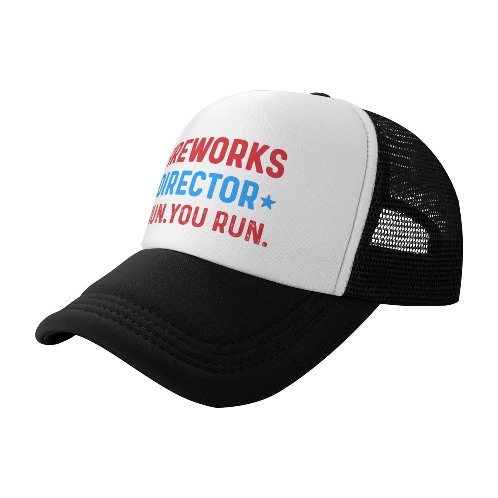 BEIXBE Fireworks Director I Run You Run Trucker Hat Women Dad Hats Graphic Caps Black