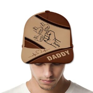 Custom Fist Bump Dad Grandpa Cap, Personalized Hat w/Names, for Dad Papa from Daughter Son,Baseball Cap (Classic, Style-01)