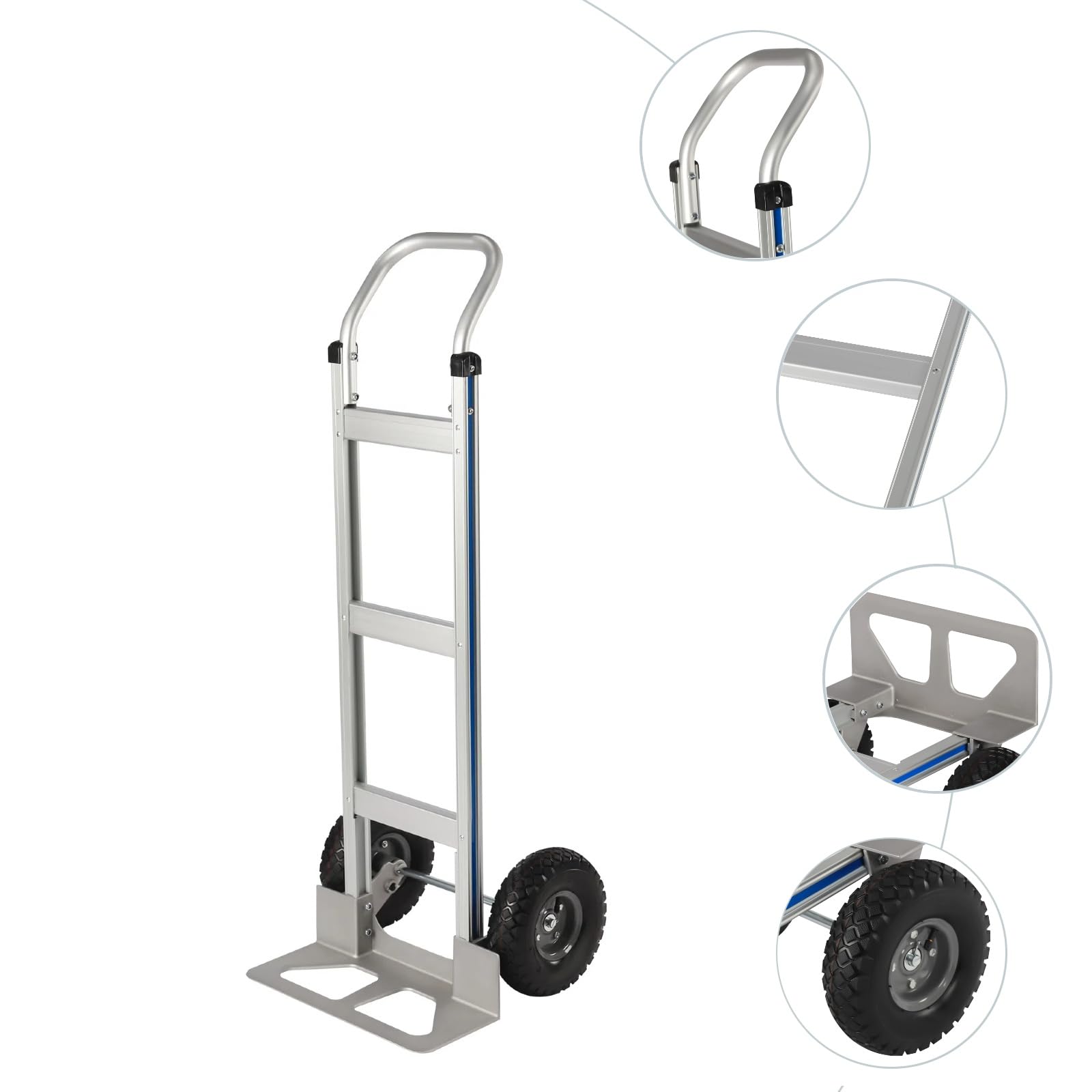 Heavy Duty Hand Truck-Industrial Strength 500 Pound Weight Capacity-Hand Truck Dolly Aluminum Dolly Cart with Enlarged Rubber Wheels(9.84in) for Moving