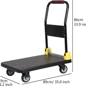 Platform Truck Flat Handtruck Metal Platform Truck with Wheels Moving Dolly Cart Load 880lb-1100lb Folding Push Cart Heavy Flatbed Cart Reliable