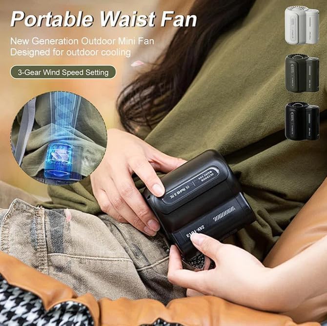 Ergonable Cool Clip, Under Shirt Fan, Shirt Fan Clip, Clip on Fan for Shirt, Cool Clip Fan, Rechargeable Belt Clip Fan with USB Port for Outdoor Works (Black)