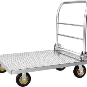 Platform Truck Platform Truck Steel Flat Handtruck with Wheels Folding Push Cart 120 * 80cm Flatbed Cart Load 600kg Moving Dolly Cart Reliable