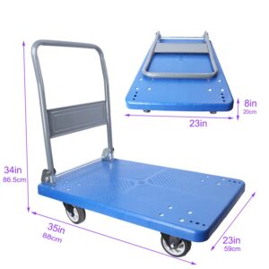 Hand Truck Upgraded Foldable Push Cart Dolly, Moving Platform Hand Truck, Heavy Duty Collapsible Swivel Push Handle Flat Bed Wagon, 660 lbs Capacity