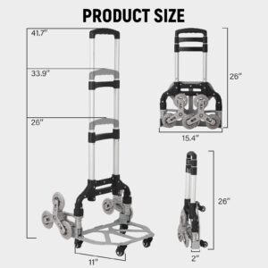 Stair Climbing Cart, 165 lbs Capacity Hand Truck, Foldable Hand Truck Aluminum Trolley with 10 Wheels, 2 Bungee Cords, Telescoping Handle, for Shopping, Moving, Office Use