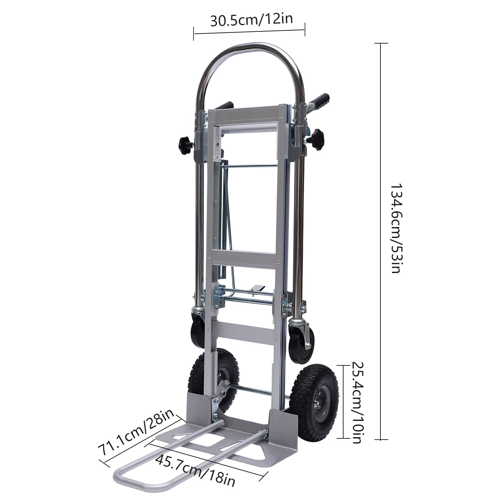 Eleeferri Industrial Aluminum Folding Hand Truck 3-in-1 700lbs Capacity Convertible Hand Truck Dolly Cart with Wheels for Home Warehouse Factory, Silver