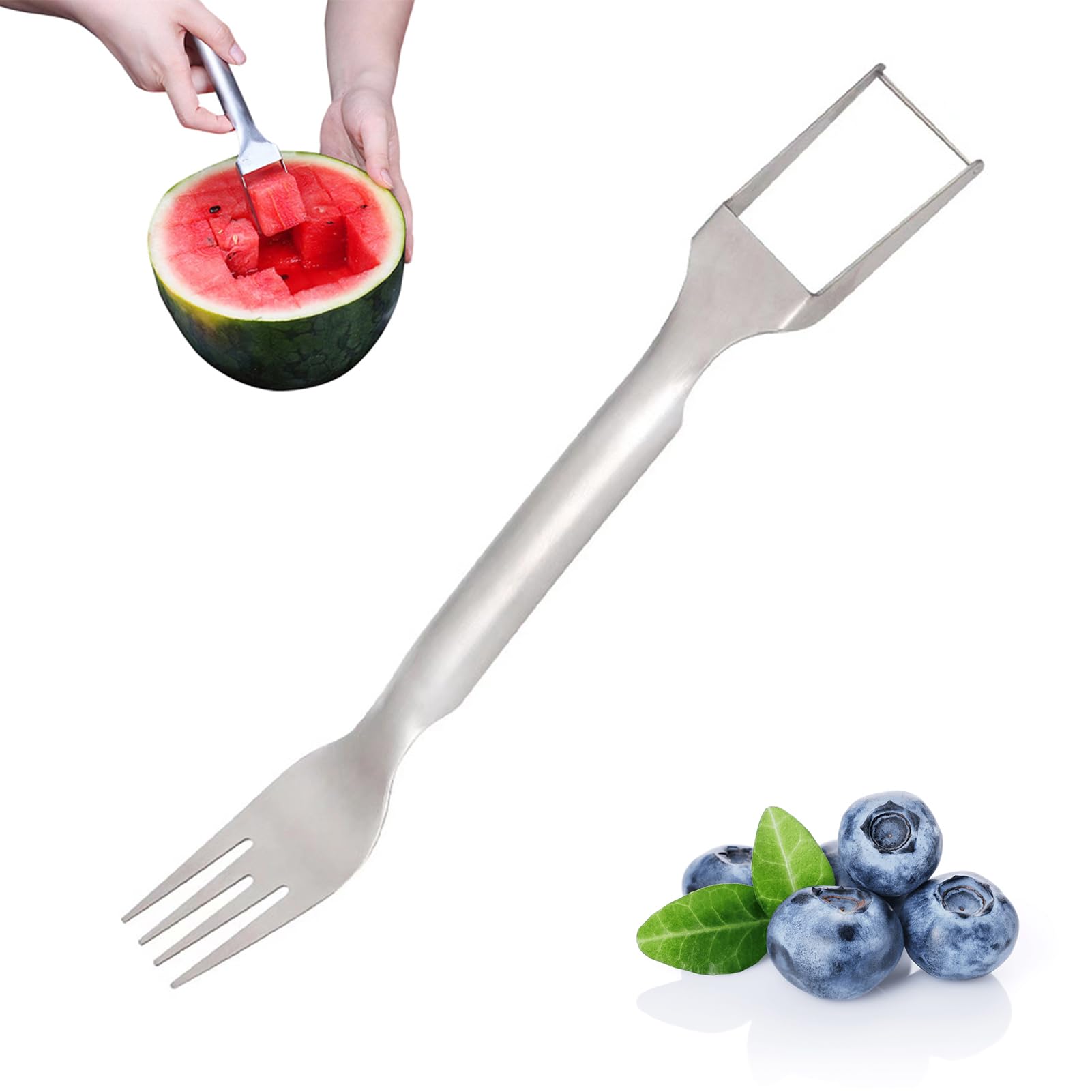 Tacarlha 2-In-1 Stainless Steel Fruit Fork Cutter Dual Head Watermelon Cutter Slicer Tool Watermelon Slicer Tool Fork Lightweight Windmill Cutter Fruit Cutter for Home Party Camping Kitchen Gadget Si