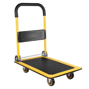 platform truck platform truck load 330lb folding push cart with 360 °swivel wheels flat handtruck metal moving dolly cart heavy flatbed cart reliable