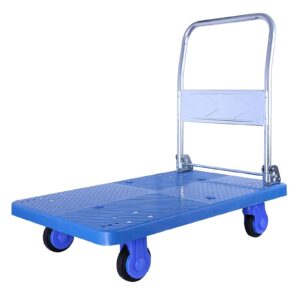 Platform Truck Flatbed Cart Metal Platform Truck with 4 Wheels Moving Dolly Cart Load 330lb /660lb Folding Push Cart Light Flatbed Cart Reliable