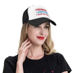 BEIXBE Fireworks Director I Run You Run Trucker Hat Women Dad Hats Graphic Caps Black