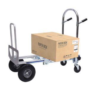 Eleeferri Industrial Aluminum Folding Hand Truck 3-in-1 700lbs Capacity Convertible Hand Truck Dolly Cart with Wheels for Home Warehouse Factory, Silver