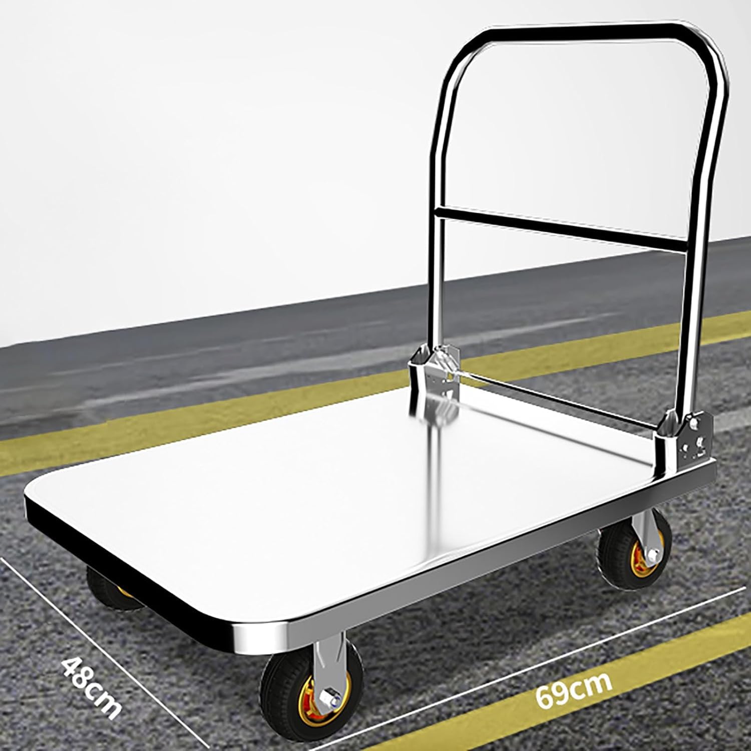 Platform Truck Heavy Platform Truck with 4 Wheels Folding Push Cart Stainless Moving Dolly Cart Load 150kg Flatbed Cart Light Flat Bed Wagon Reliable