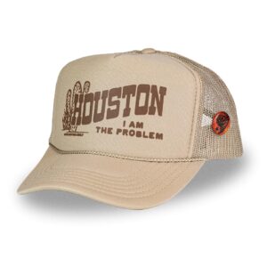 bottom shelf houston i am the problem funny foam trucker hat for men & women, khaki, adjustable