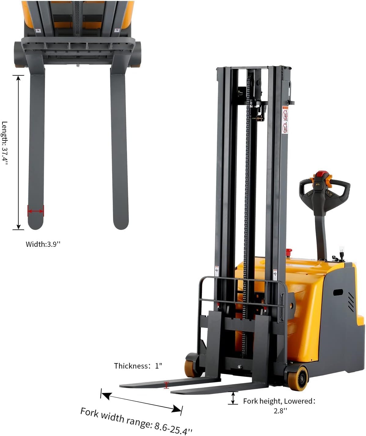 Apollo Counterbalanced Stacker Full Electric Lift 2200 Lbs Capacity 98" Lifting Height Material Hydraulic Lifter, Adjustable Forks with Tilt Function