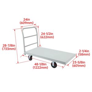 Saranya 18 Shop New Gray Flat Cart Hand Truck 2000 Lbs Capacity Trolley Heavy Duty Steel Push 4 Rubber Wheels Flatbed Industrial Moving Transport Platform 48.11" L x 23.66" W x 28.85" H