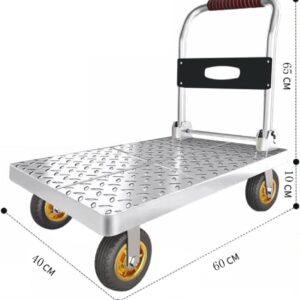 Heavy Duty Platform Trolley with Rubber Mats and TPR Rubber Wheels, Steel Dolly with 150kg Capacity, Folding Hand Truck with 60x40cm Flatbed