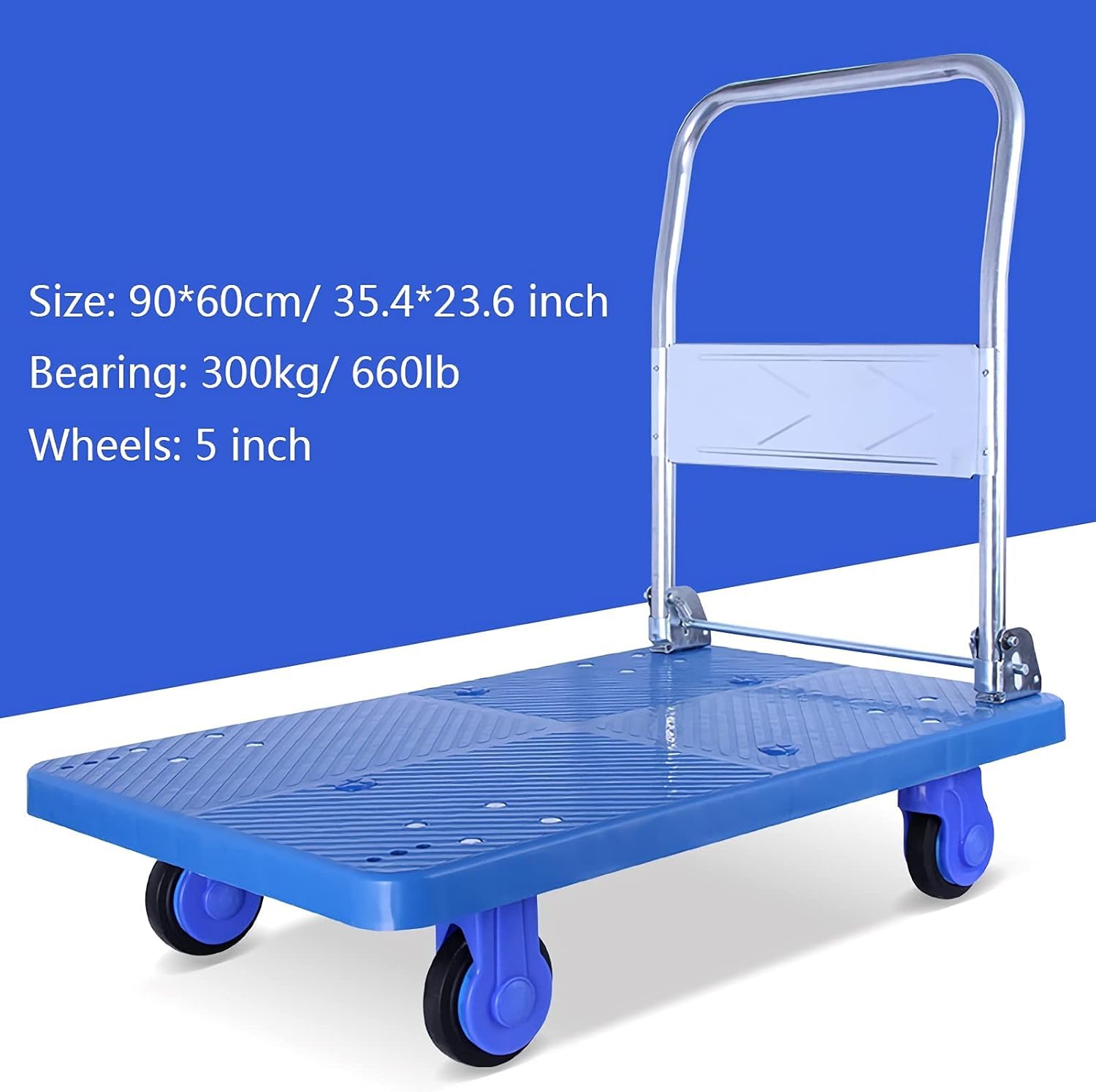 Platform Truck Flatbed Cart Metal Platform Truck with 4 Wheels Moving Dolly Cart Load 330lb /660lb Folding Push Cart Light Flatbed Cart Reliable