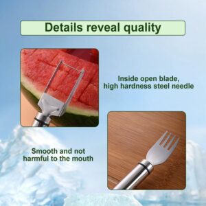 Upgraded 2-in-1 Stainless Steel Fruit Cutter, 2024 New Watermelon Fork Slicer Cutter Slicer Tool, Dual Head Fruit Forks Slicer Knife with Round Handle (1 PCS)