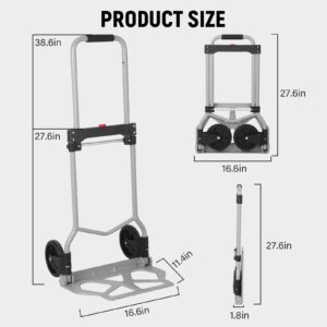 Folding Hand Truck Portable Foldable Dolly Cart, Lightweight Portable Folding Dolly Cart, 180lbs Capacity, with Bungee Cord, Silent Wheels, Telescoping Handle, Dual Bearings