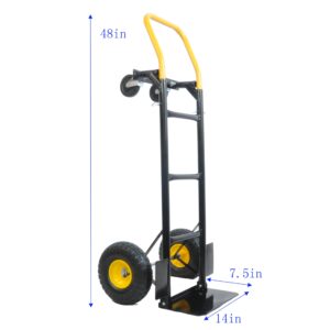 Handcart Dual Purpose Two Wheeled Cart, Four Wheeled Cart with Rotating Wheels, 330 Pound Capacity Heavy-Duty Platform Truck, Used for Mobile Warehouse Garden Grocery Store, Black