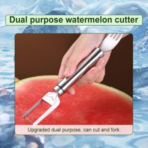 Upgraded 2-in-1 Stainless Steel Fruit Cutter, 2024 New Watermelon Fork Slicer Cutter Slicer Tool, Dual Head Fruit Forks Slicer Knife with Round Handle (1 PCS)