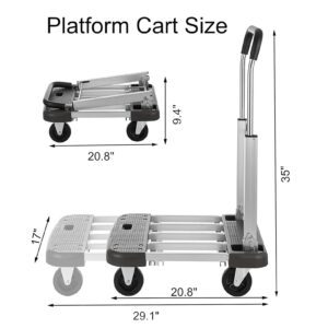 Platform Truck Platform Truck Aluminum Flat Handtruck Adjustable Length Folding Push Cart Load 330 Lbs Moving Dolly Cart Flatbed Cart Reliable