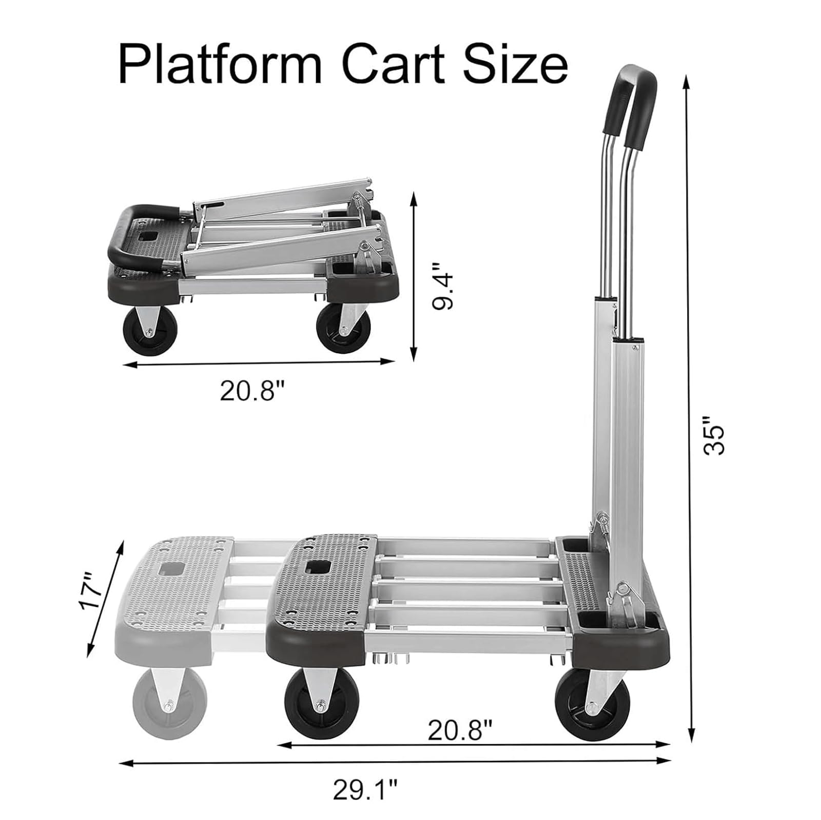 Platform Truck Platform Truck Aluminum Flat Handtruck Adjustable Length Folding Push Cart Load 330 Lbs Moving Dolly Cart Flatbed Cart Reliable