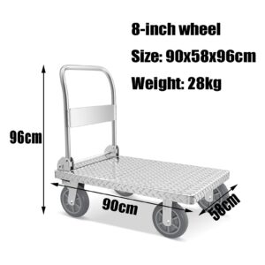 Platform Truck Folding Push Cart Steel Platform Truck with 360 Degree Swivel Wheels Flatbed Cart Load 800kg Flat Handtruck Moving Dolly Cart Reliable