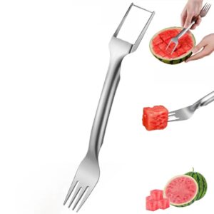 2-in-1 stainless steel fruit cutter, 2024 new watermelon fork slicer cutter melon cube cutter, portable watermelon fork slicer, dual head fruit forks slicer for home kitchen gadget (1 pcs)