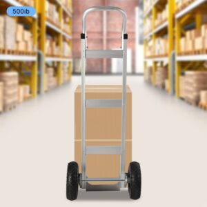 Aluminum Alloy Hand Truck - 500 lbs Capacity Heavy Duty Dolly with Horizontal Loop Handle with 9.8 inch Solid Rubber Tires - for Travel Moving Office (500 lbs)