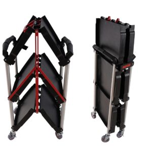 3 Tier Folding Rolling Utility Cart with Wheels, Multi-Functional Plastic Restaurant Cart, Portable Collapsible Utility Service Cart for Home, Warehouse