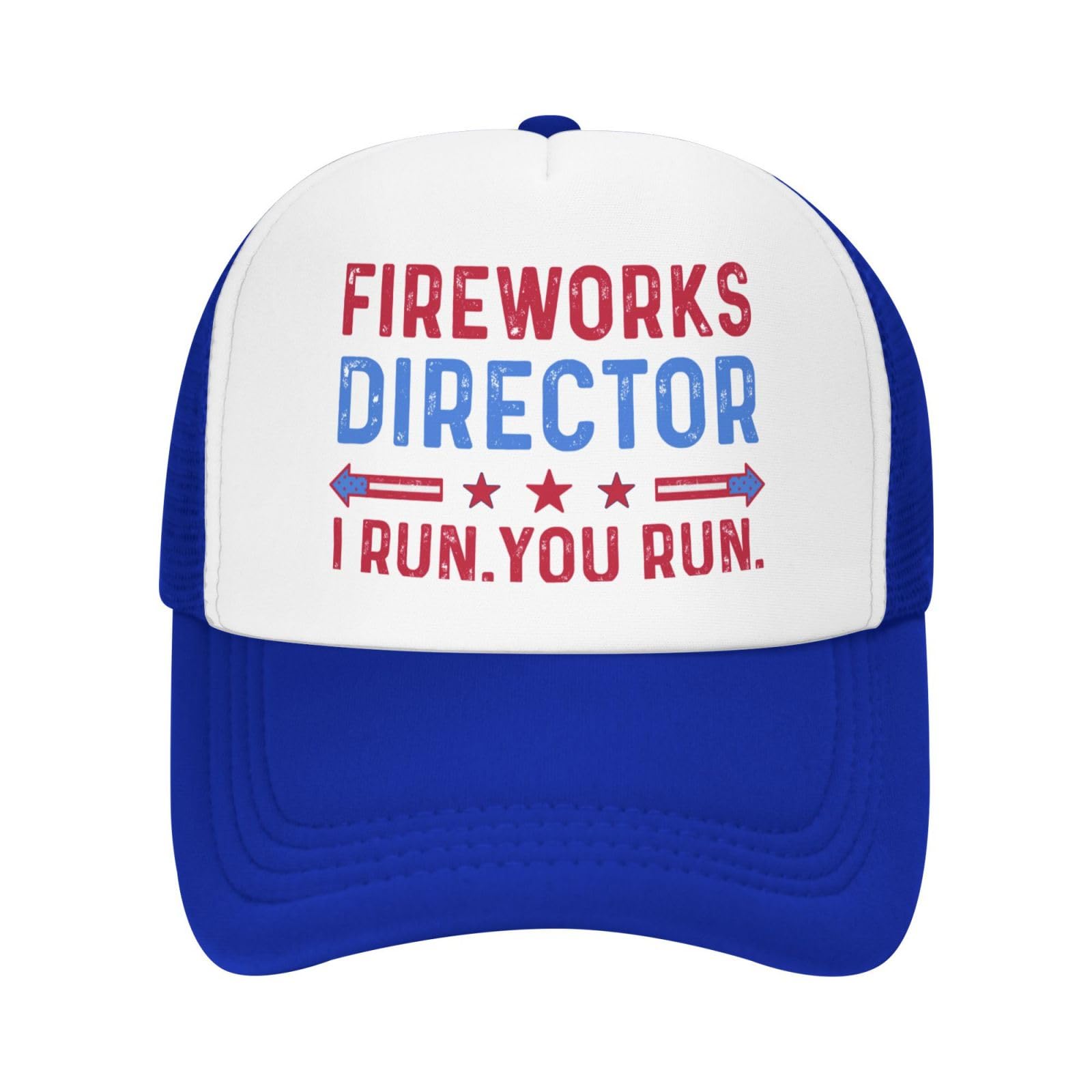 BEIXBE Fireworks Director I Run You Run Trucker Hat for Men Baseball Caps with Design Hat Blue