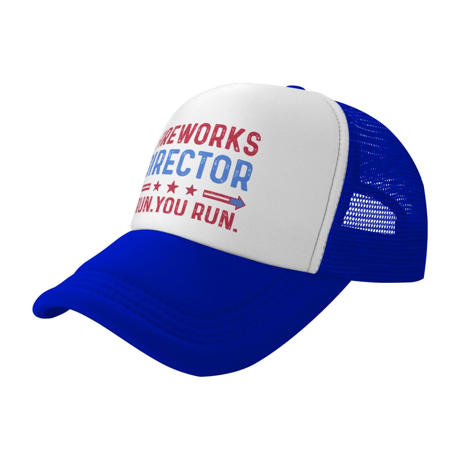 BEIXBE Fireworks Director I Run You Run Trucker Hat for Men Baseball Caps with Design Hat Blue