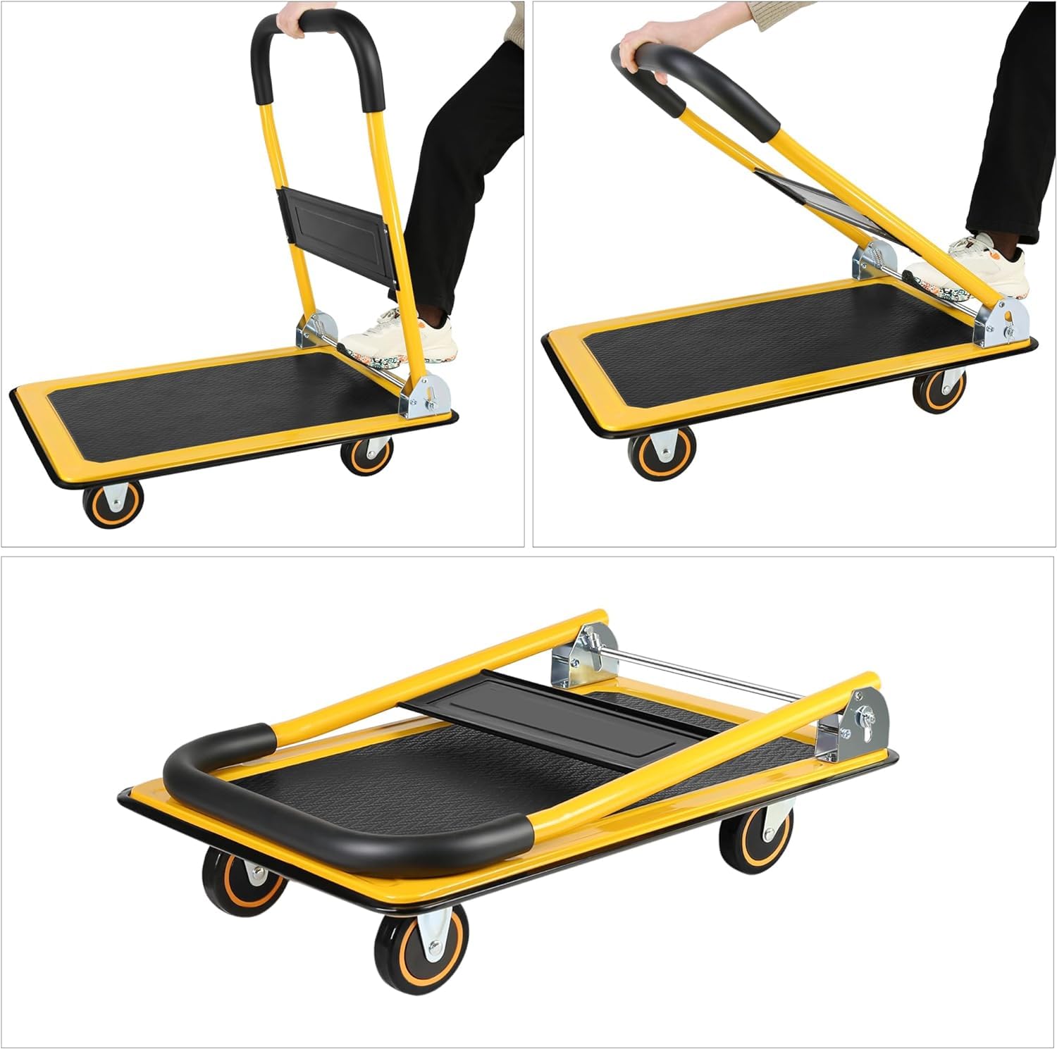 Platform Truck Platform Truck Load 330lb Folding Push Cart with 360 °Swivel Wheels Flat Handtruck Metal Moving Dolly Cart Heavy Flatbed Cart Reliable