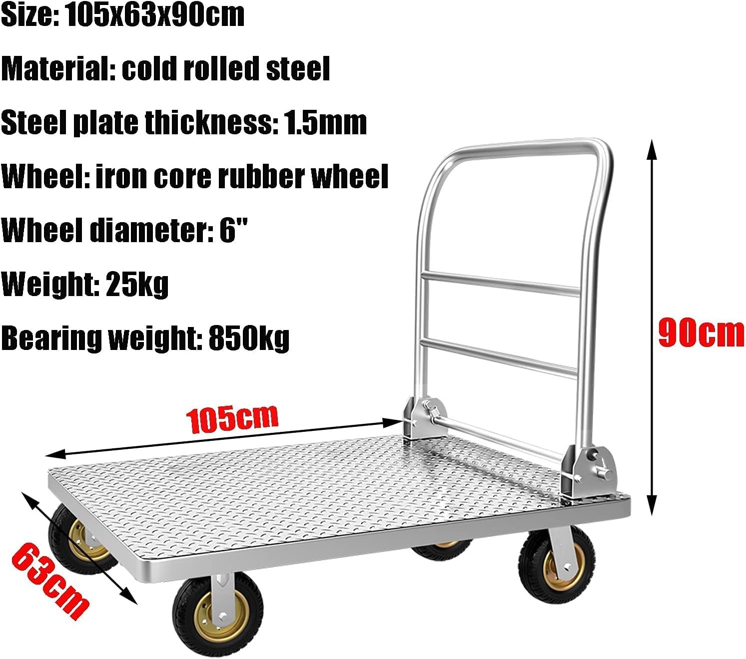 Platform Truck Platform Truck Steel Flat Handtruck with Wheels Folding Push Cart 120 * 80cm Flatbed Cart Load 600kg Moving Dolly Cart Reliable