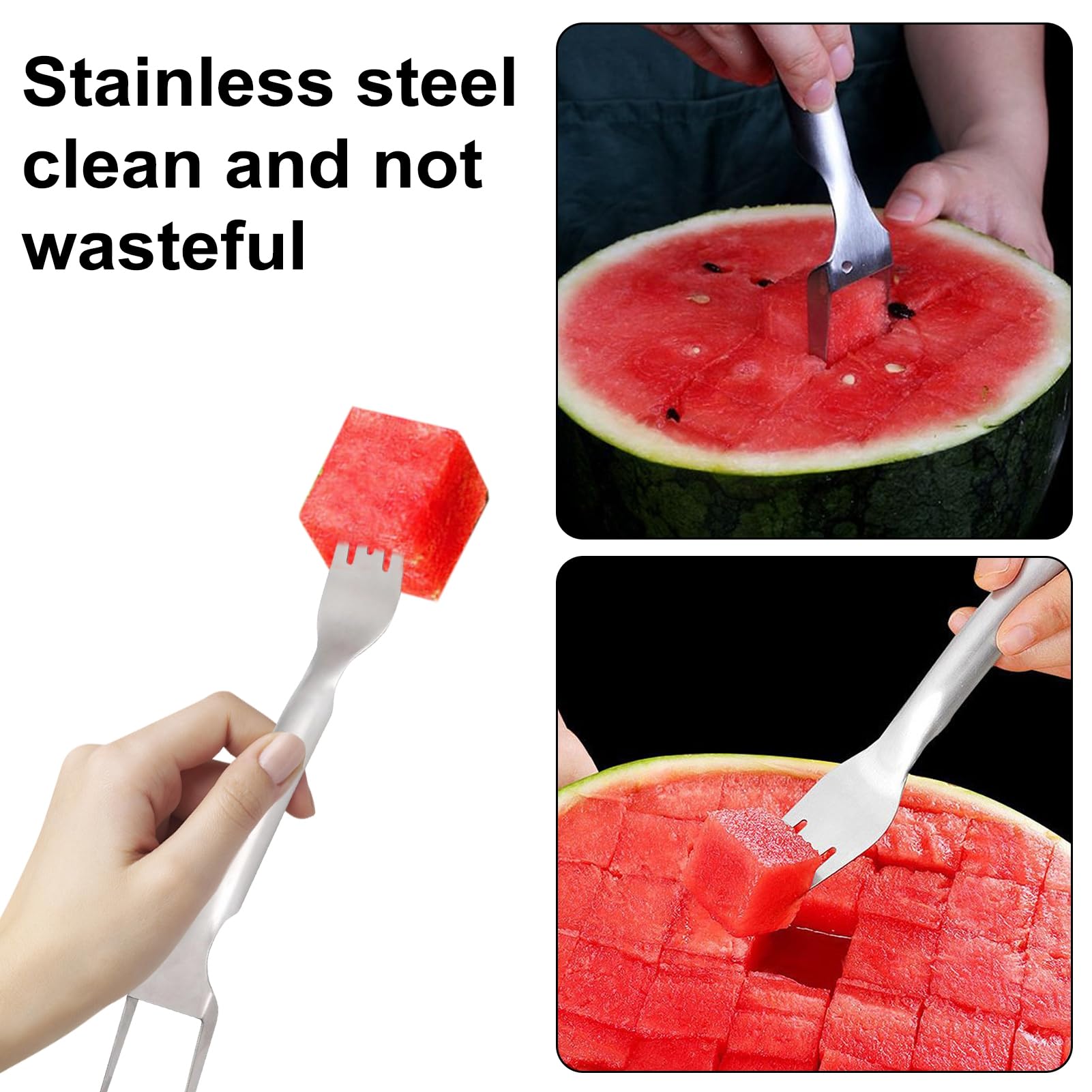 Tacarlha 2-In-1 Stainless Steel Fruit Fork Cutter Dual Head Watermelon Cutter Slicer Tool Watermelon Slicer Tool Fork Lightweight Windmill Cutter Fruit Cutter for Home Party Camping Kitchen Gadget Si