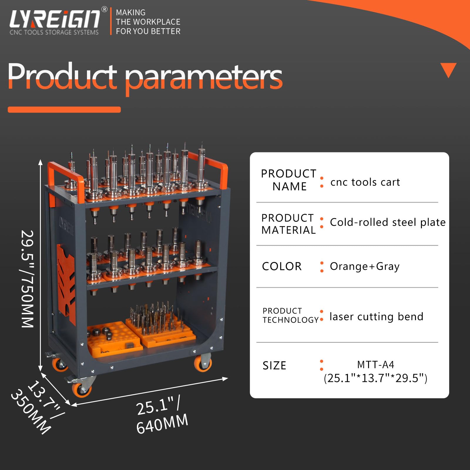 LYREIGN Mobile CNC Tool Storage Cart, CNC Tool Holder Utility Carts with Wheels, CNC Trolley is Suitable for Warehouses Storehouse Factory Garage