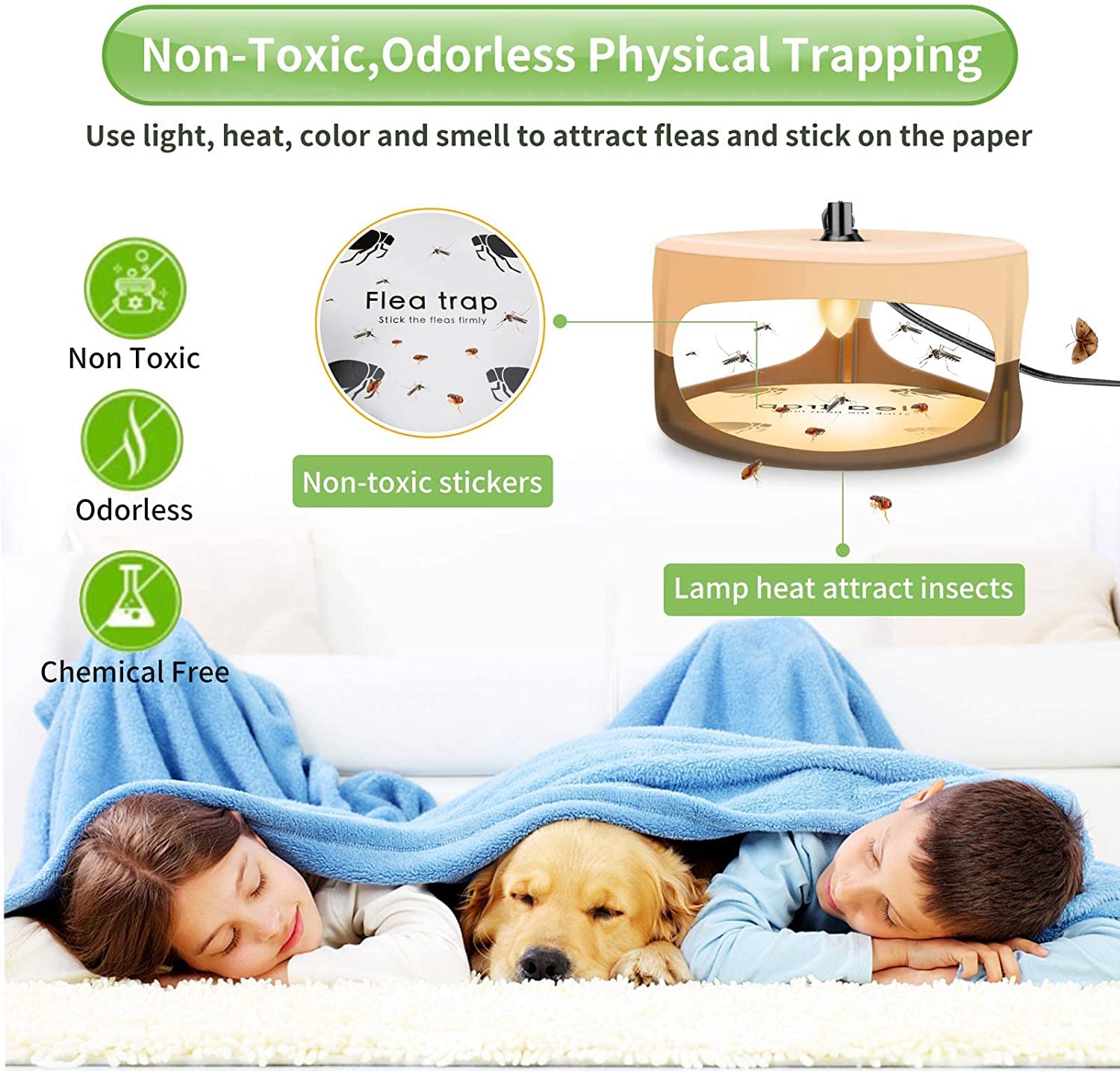 Flea Traps for Inside Your Home,Effective Flea Home Treatment for House,Electric Flea Light Trap with Refills and Sticky Pads,Safe and Easy to Use Flea Killer for Home(2 Pack)