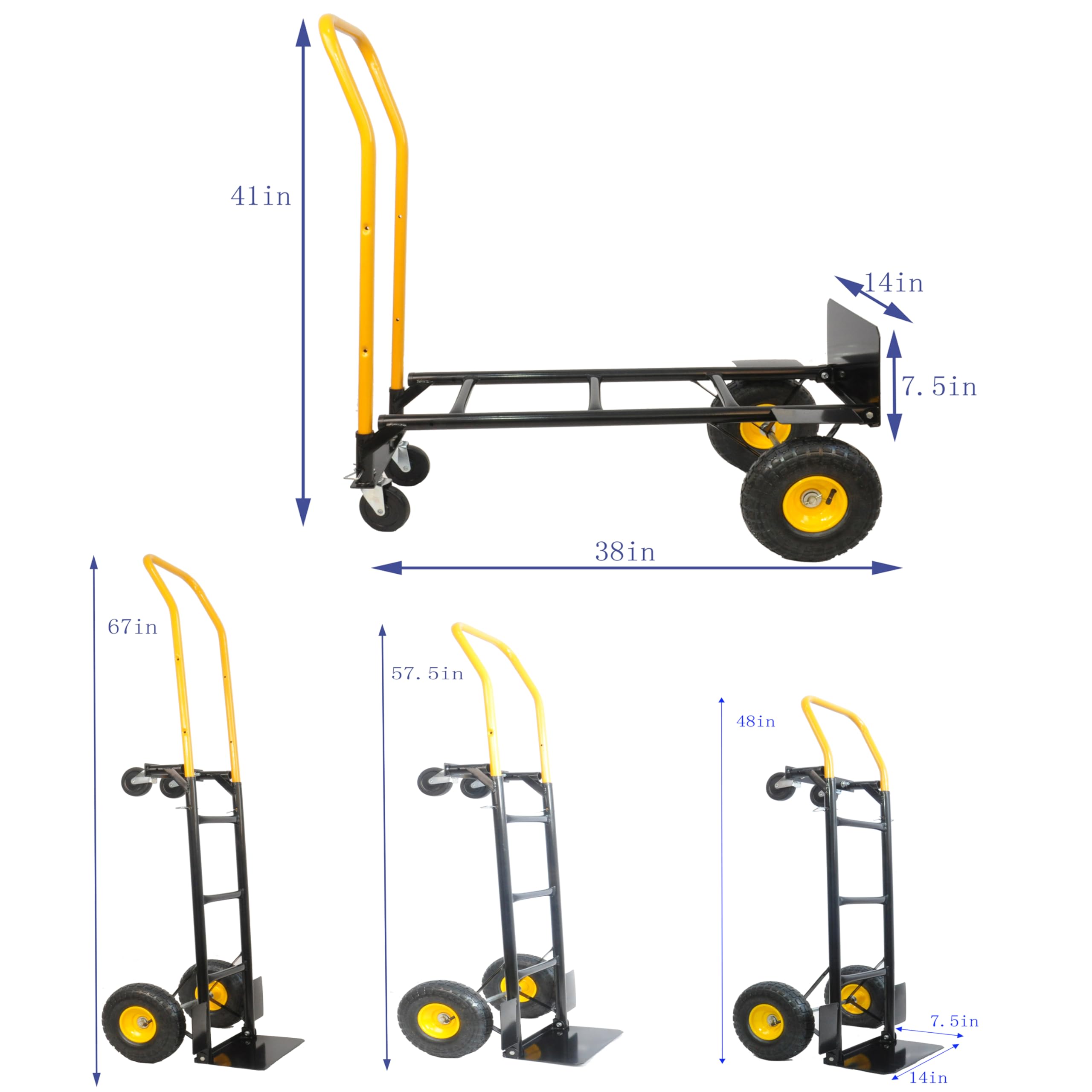 Handcart Dual Purpose Two Wheeled Cart, Four Wheeled Cart with Rotating Wheels, 330 Pound Capacity Heavy-Duty Platform Truck, Used for Mobile Warehouse Garden Grocery Store, Black