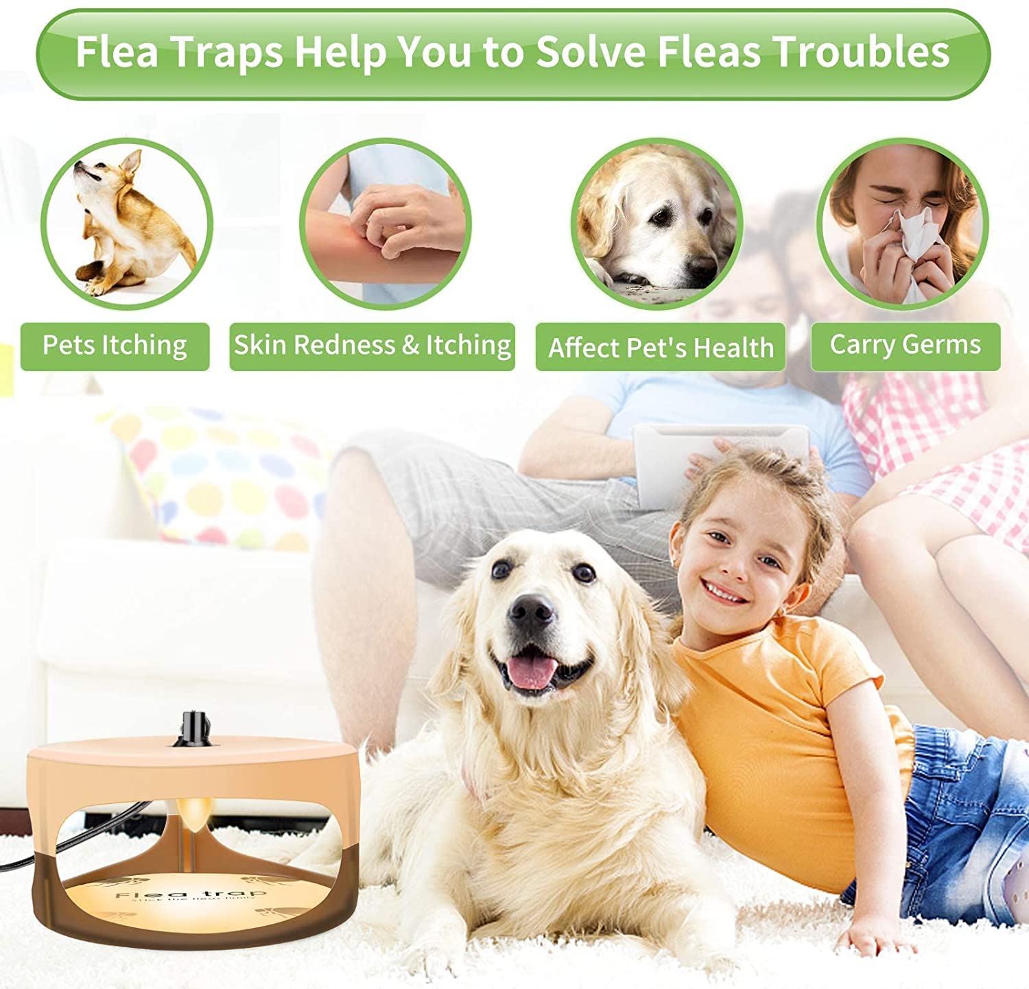 Flea Traps for Inside Your Home,Effective Flea Home Treatment for House,Electric Flea Light Trap with Refills and Sticky Pads,Safe and Easy to Use Flea Killer for Home(2 Pack)