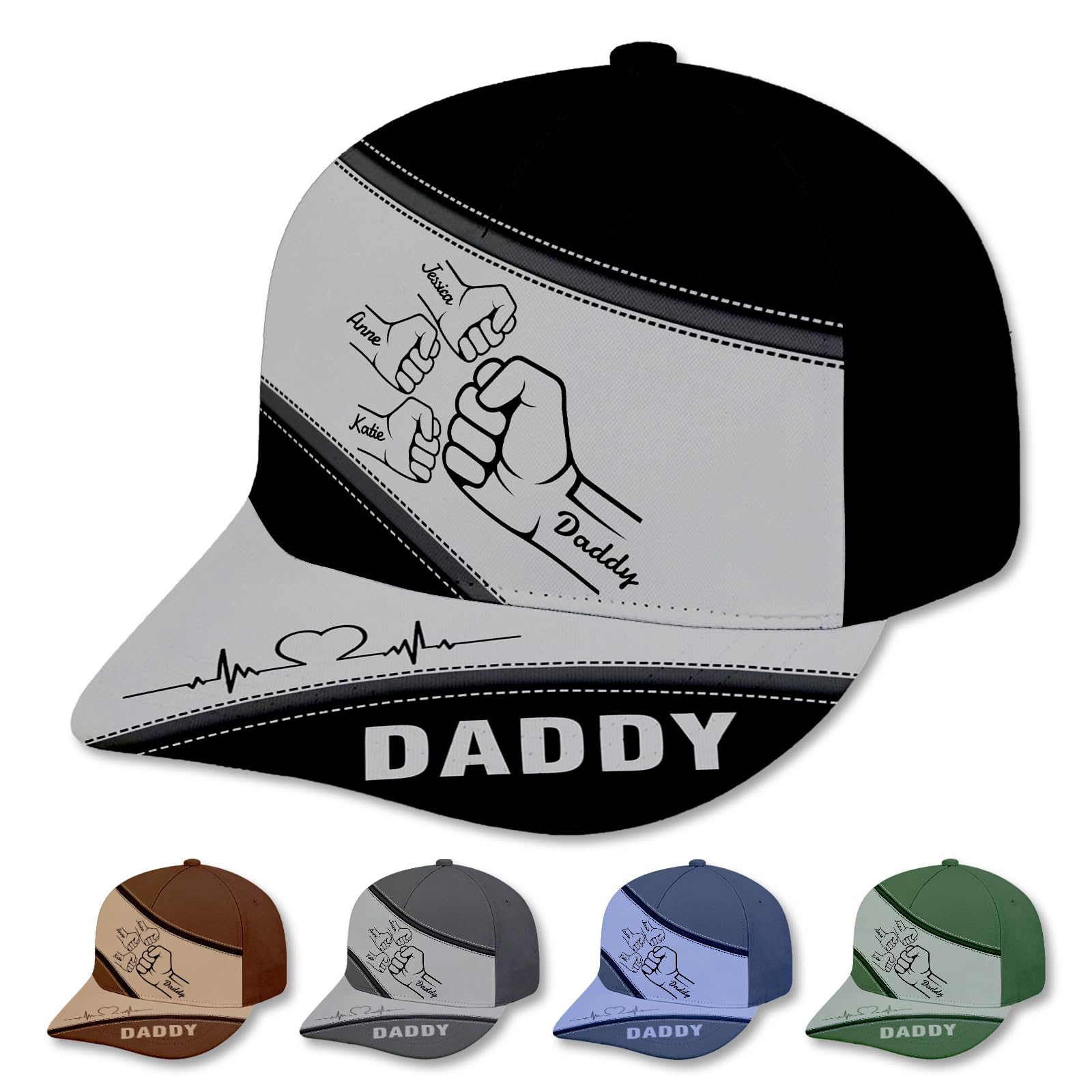 Custom Fist Bump Dad Grandpa Cap, Personalized Hat w/Names, for Dad Papa from Daughter Son,Baseball Cap (Classic, Style-01)