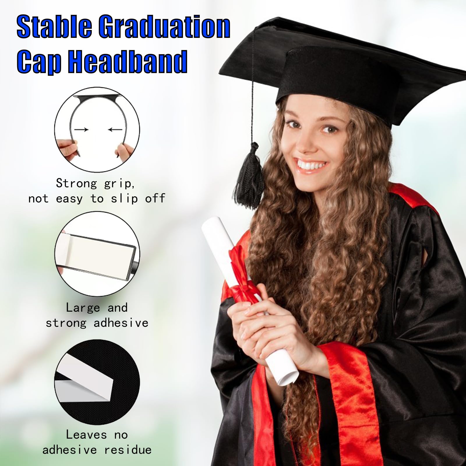 HAIMITI Graduation Cap Headband,Secures Grad Cap Headband Insert Decorations, Don't Change Your Hair,Upgrade headband, Simple And Practical Anti-Fall Hairband for Graduation